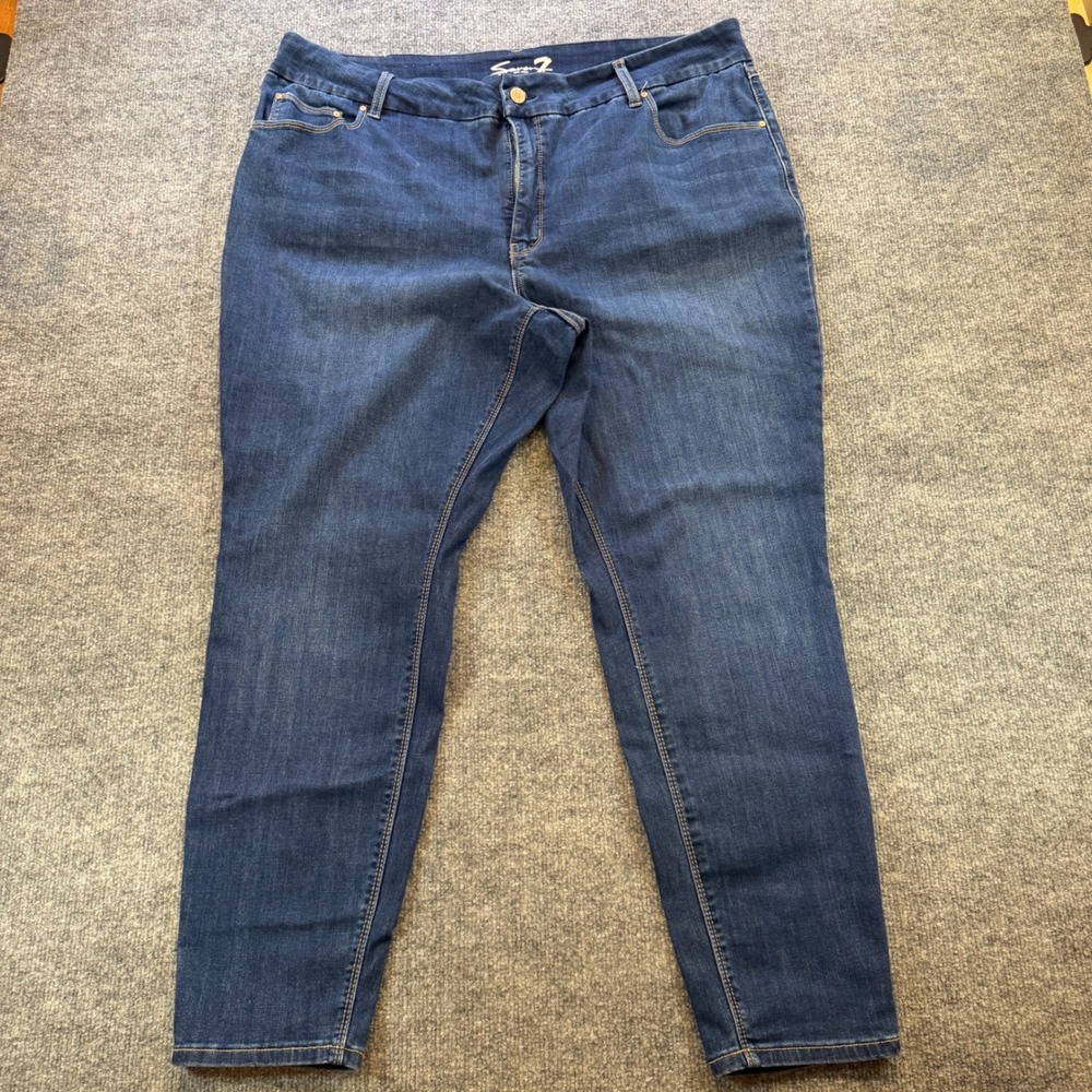 Seven7 Womens Plus Size 22W Skinny Jeans Dark Wash High Rise Blue Denim